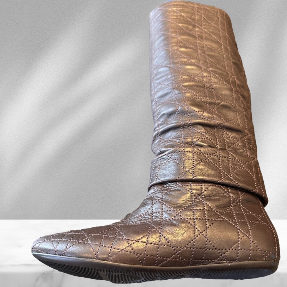 Christian Dior Cannage Quilted Brown Knee High Boots 35 1/2 - Picture 10 of 13